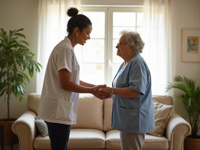 Caregiver providing compassionate support to a senior at home