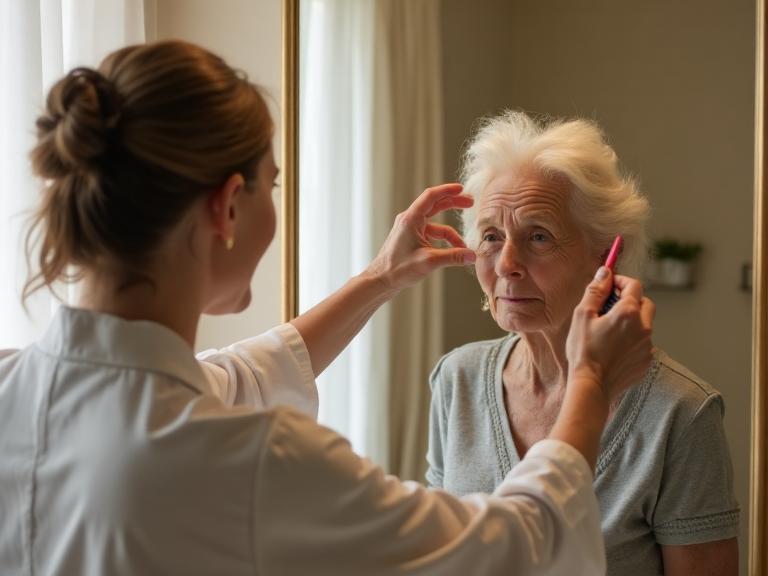 Caregiver assisting with personal care like bathing and grooming