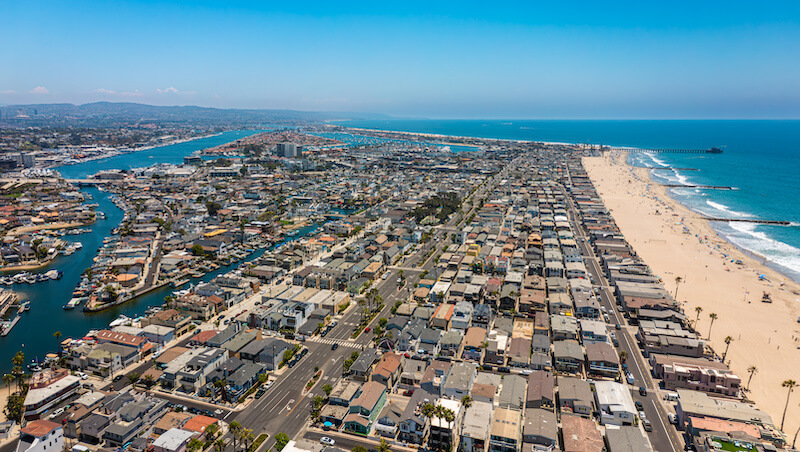 Aerial view of Southern California coast - areas served by Caring Heart Home Care